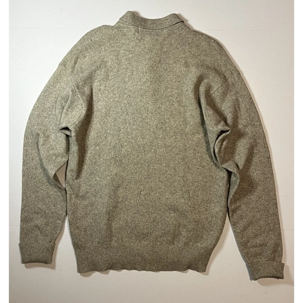 Vintage Polo Ralph Lauren 100% Lambswool Sweater 1/4 Button Grey Size Large